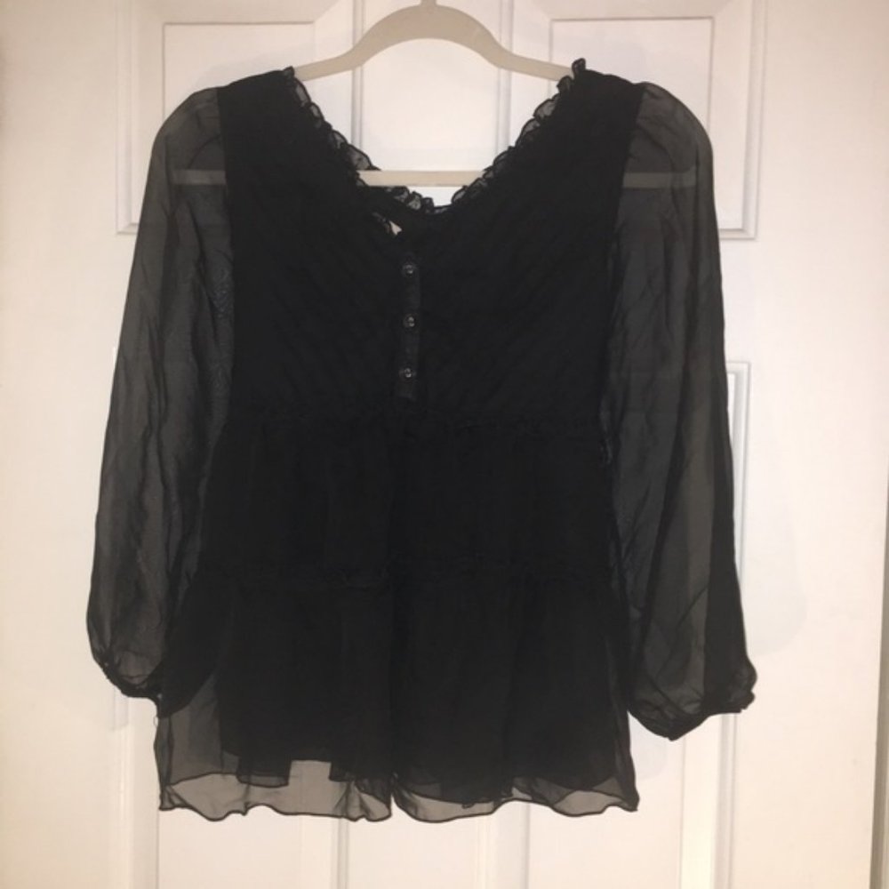 Olive des Olive Black 3/4 Slv Empire Waist V-Neck Top Sz S #308